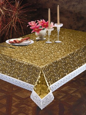 Silver and gold coating with 3" lace tablecloth