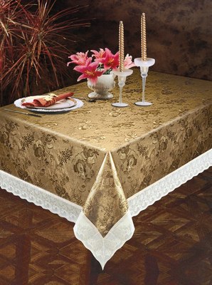 Silver and gold coating with 3" lace tablecloth